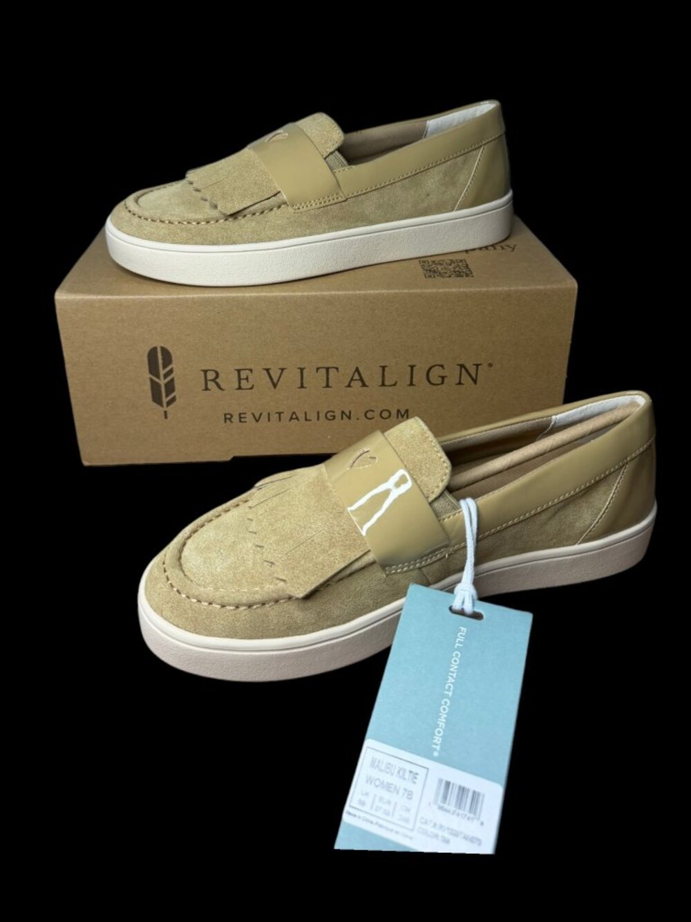 Revitalign Malibu Kiltie Women's Size 7 Tan Suede Slip On Loafer Sneakers